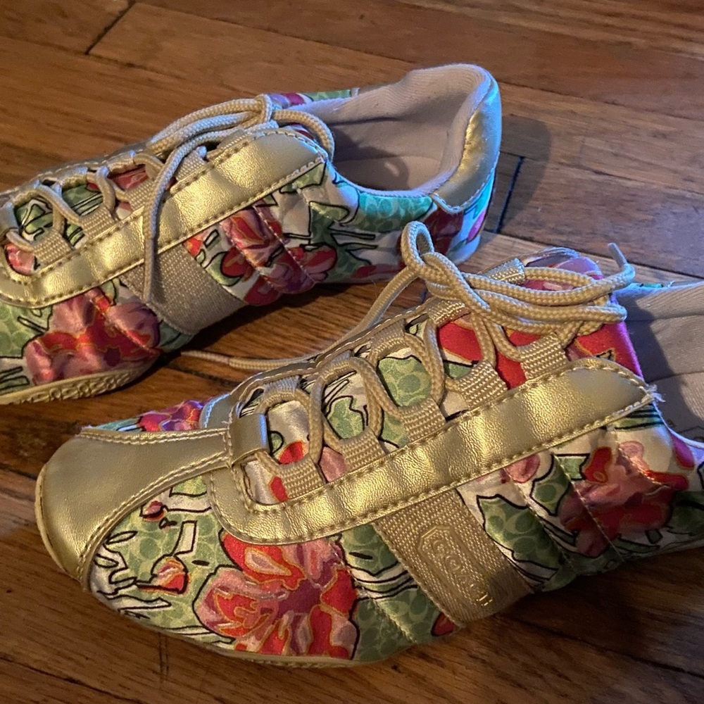 Coach Gold Tone Floral “KIRBY” Sneakers